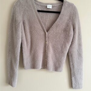 Abercrombie & Fitch Fuzzy V-Neck Button Cardigan - Taupe